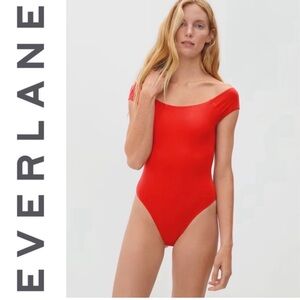 EVERLANE The Off the Shoulder Bodysuit In Scarlet Red NWT Thong  M